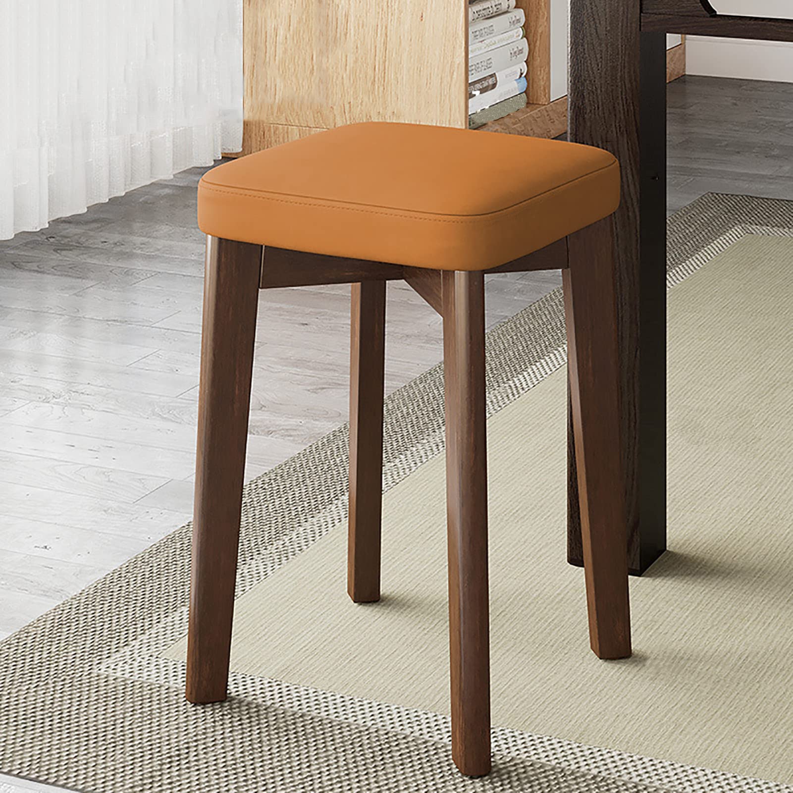 Fslvmin Counter Height Bar Stools, Wood Kitchen Stool with Soft Cushion, Stackable Farmhouse Chairs, Backless Counter Stools Modern Dining Stool for Kitchen Island,bar(31x31x45cm(12x12x18), Orange)