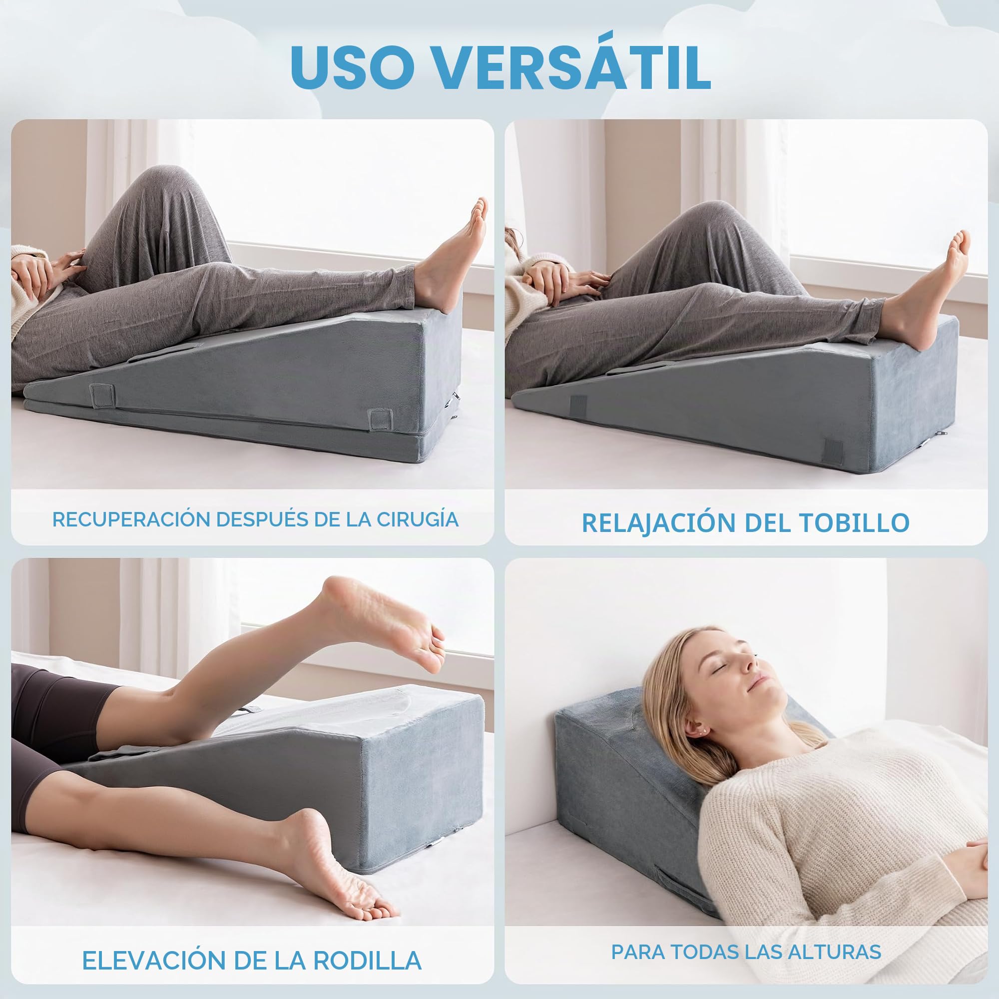 Almohada de Elevación de Piernas, Cojín de Cuña de Espuma Premium Ajustable, Alivia el Dolor Articular Postoperatorio, Curva Ergonómica para Mejorar la Circulación Sanguínea
