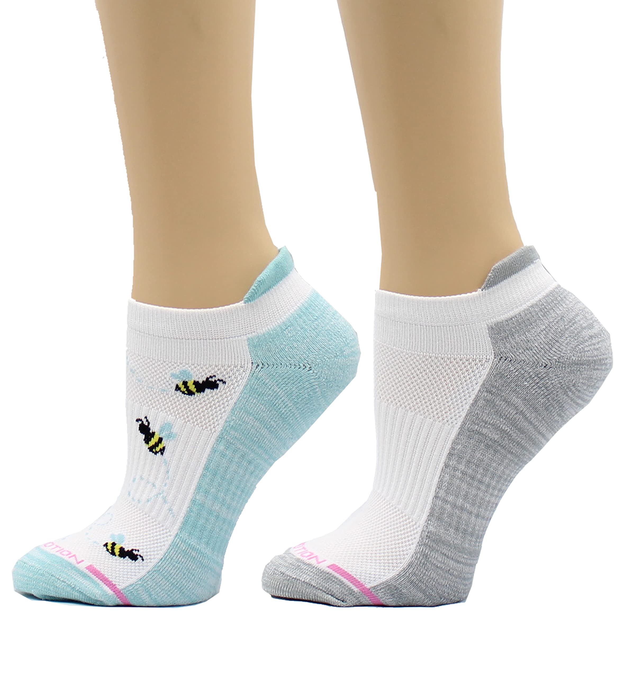 Dr. Motion Womens Ankle Socks 2 Pack, Low Cut Cushioned Compression Running Socks for Women, Arch Support, Seamless Toe
