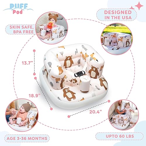 Miniatura 8 de Silla inflable para bebé con arnés de seguridad, bomba integrada y base antideslizante, asiento infantil para sentarse durante 3 a 36 meses, silla