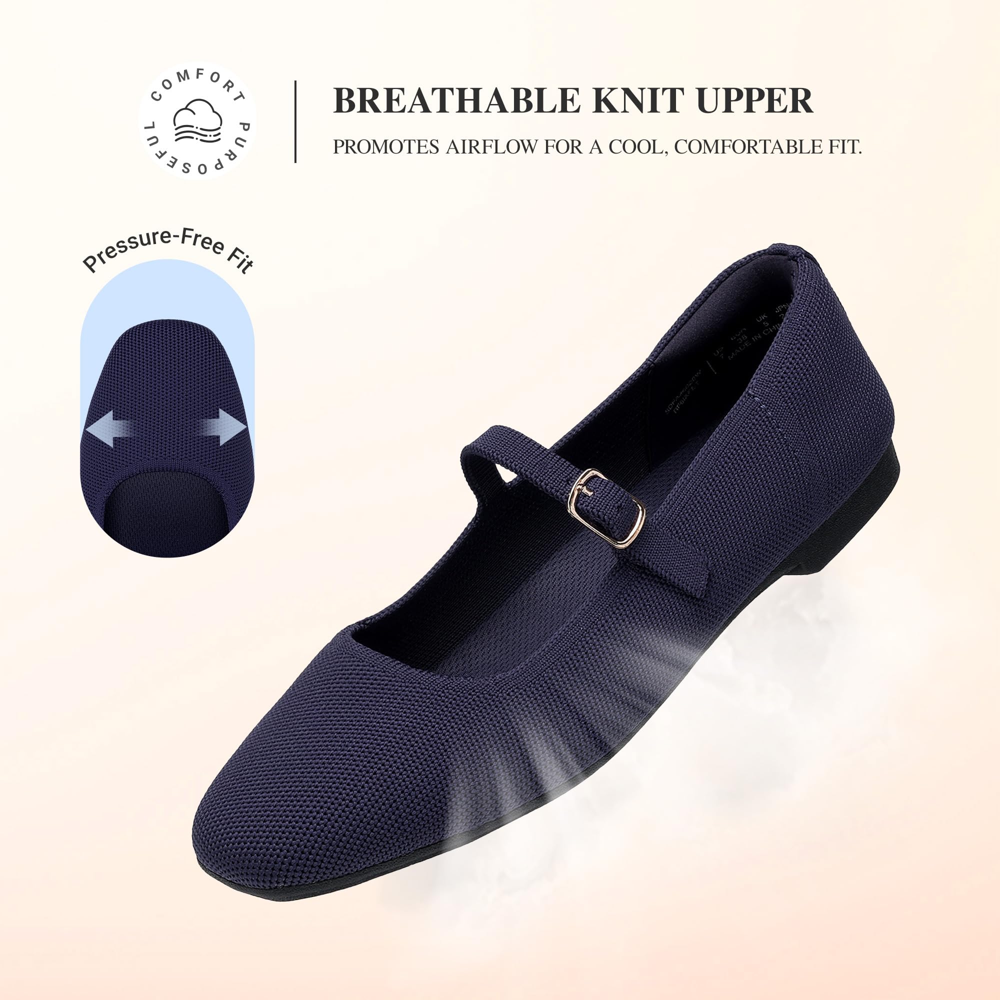 DREAM PAIRS Damskie płaskie - sukienka baletowa komfort, granatowy, 38 EU