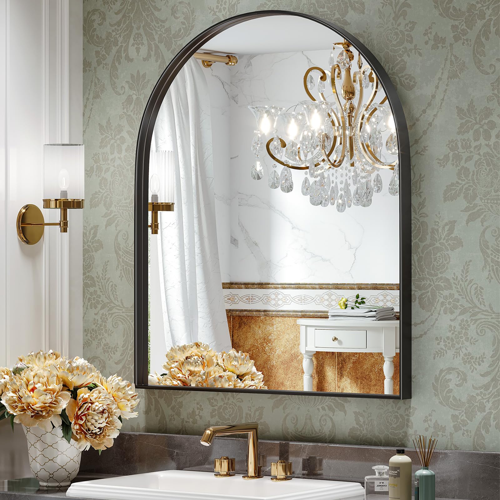 Brightify Arched Mirror, Arched Wall Mirror, 32 x 40 Inch Black Arch Mirror, Metal Frame Black Bathroom Mirror, Arched Top Bathroom Vanity Mirror for Living Room Bedroom Mantel Entryway Hallways