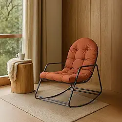 Cadeira Sossego Poltrona de Balanço e Descanso para Área Externa Coberta Estrutura de Metal Preta Almofada Acolchoada