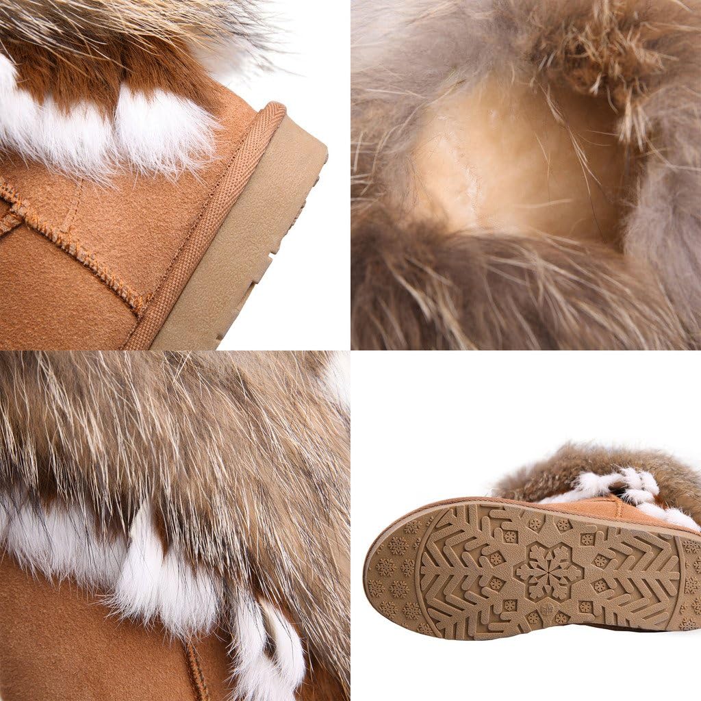 APHNUS Womens Mid Calf Boots Cow Leather Fur Snow Boots - Image 6