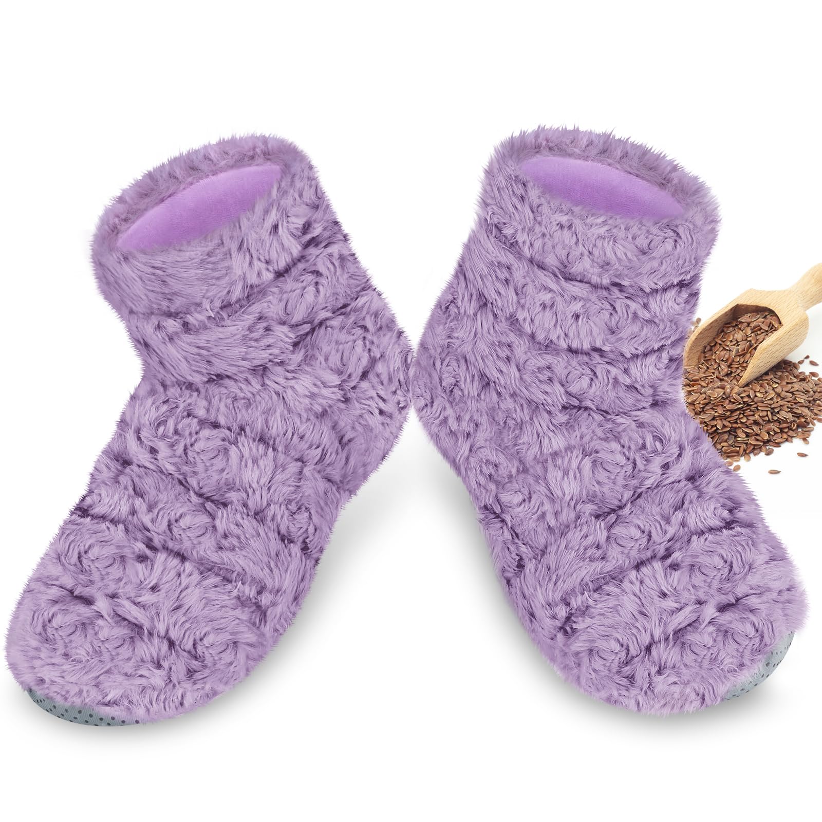 REVIX Microwavable Booties and Hot Feet Warmers for Women & Men,Heated Foot Warmer with Flaxseed Moist Heat Therapy for Foot Ankle, Cold Feet, Purple, S/M