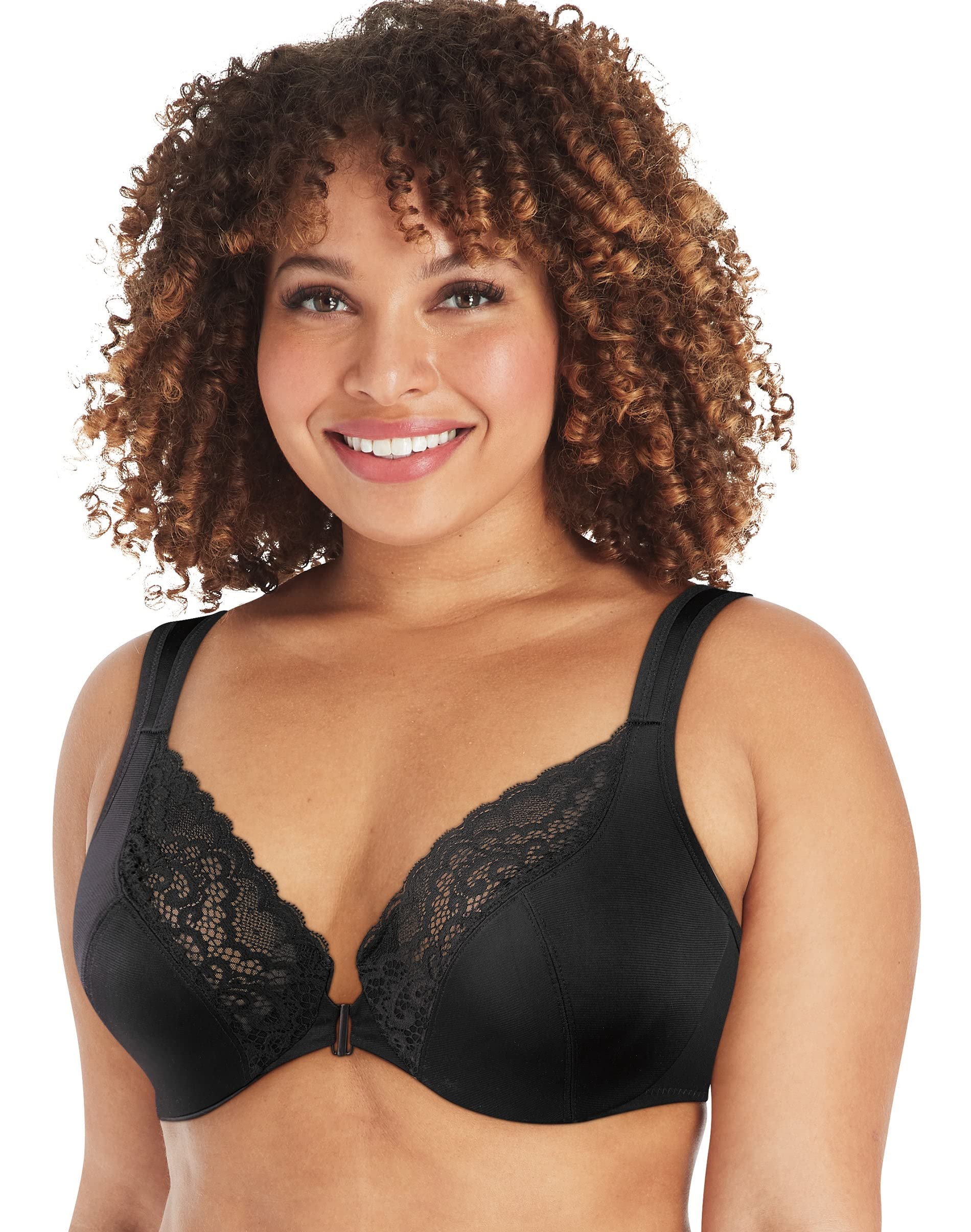 PLAYTEX Womens Secrets Front-Close No-Poke Dreamwire Underwire Bra, Cooling Trusupport Bra, Black, 42F