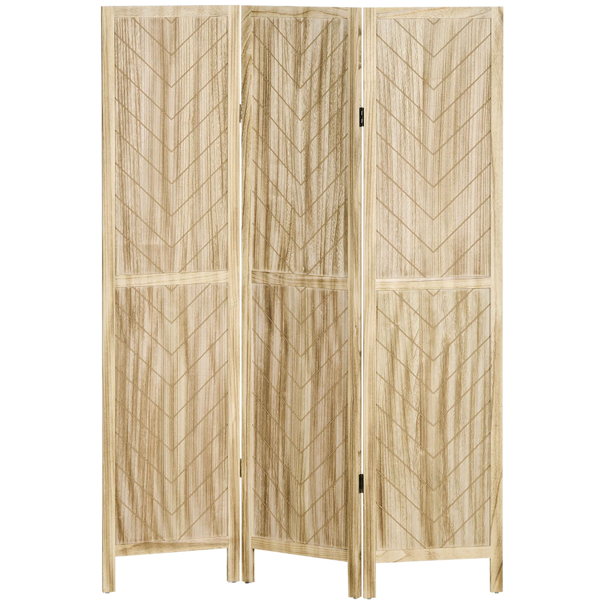 HOMCOM Paravento da Interno 3 Pannelli Pieghevole 120x170 cm Color Legno | a Spina di Pesce, Separé Divisorio Interno, in Legno