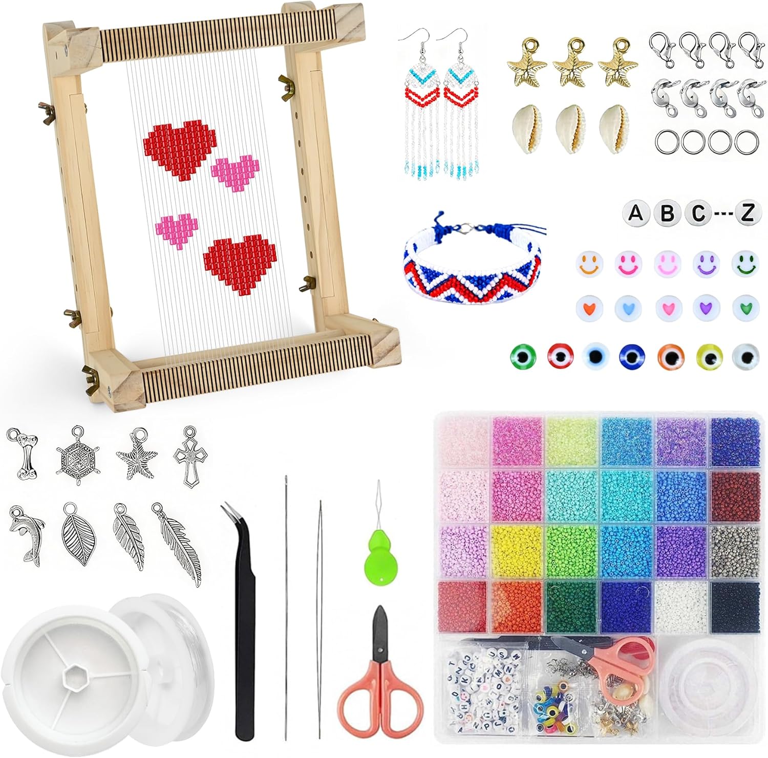 Adjustable Bead Loom Kit for Adults Wood Beading Loom Supplies Practical Jewelry Making Accessories Beading Kits Jewelry Earring Belts Making Tools Gifts for Christmas Beginners DIY Craft Lover