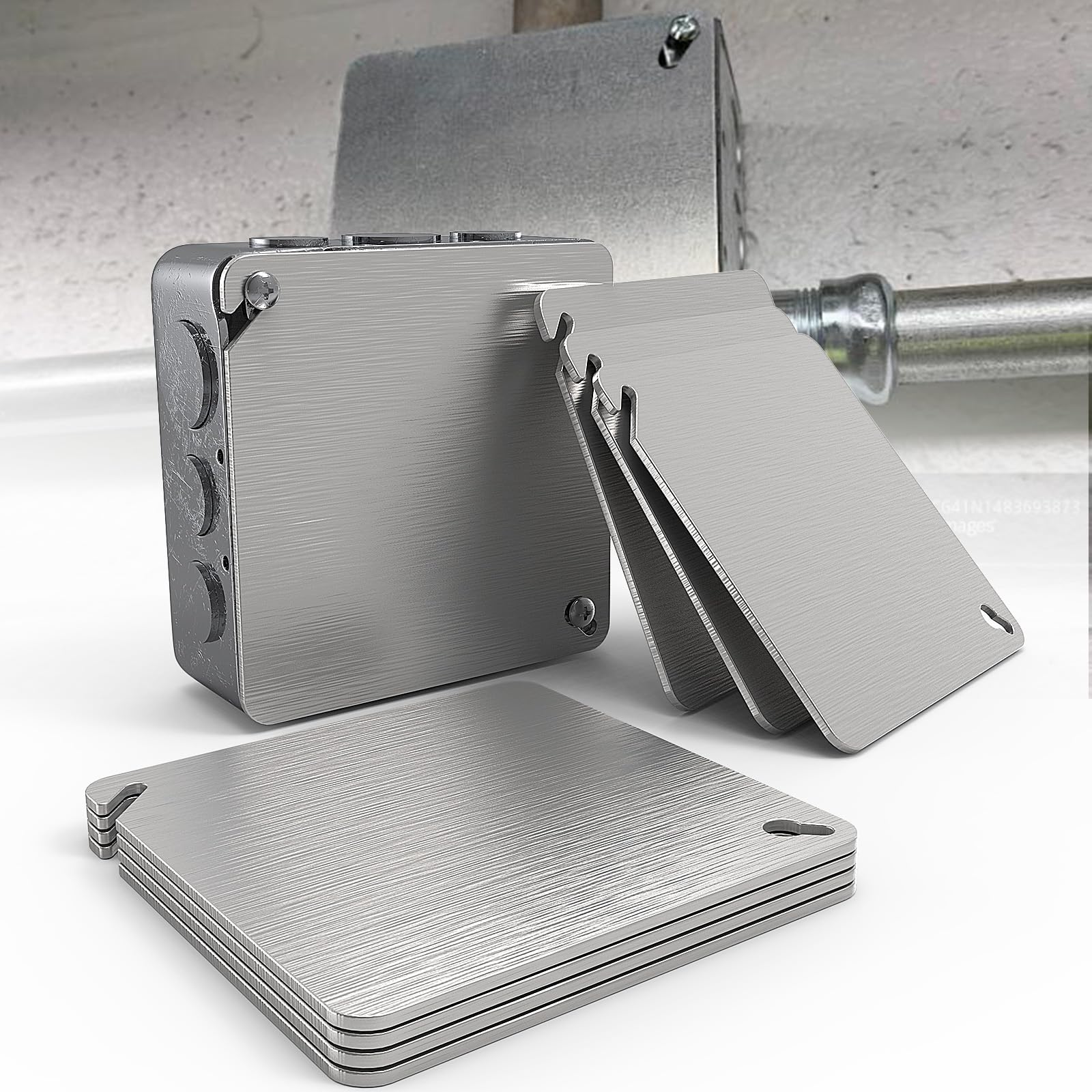 8Pcs Metal Junction Box Cover Plates, 4x4 Inch Square Electrical Box Cover Plate, Flat Blank Electric Box Cover, Solid Galvanized Steel Outlet Box Cover for 4'' Square and Octagonal Box