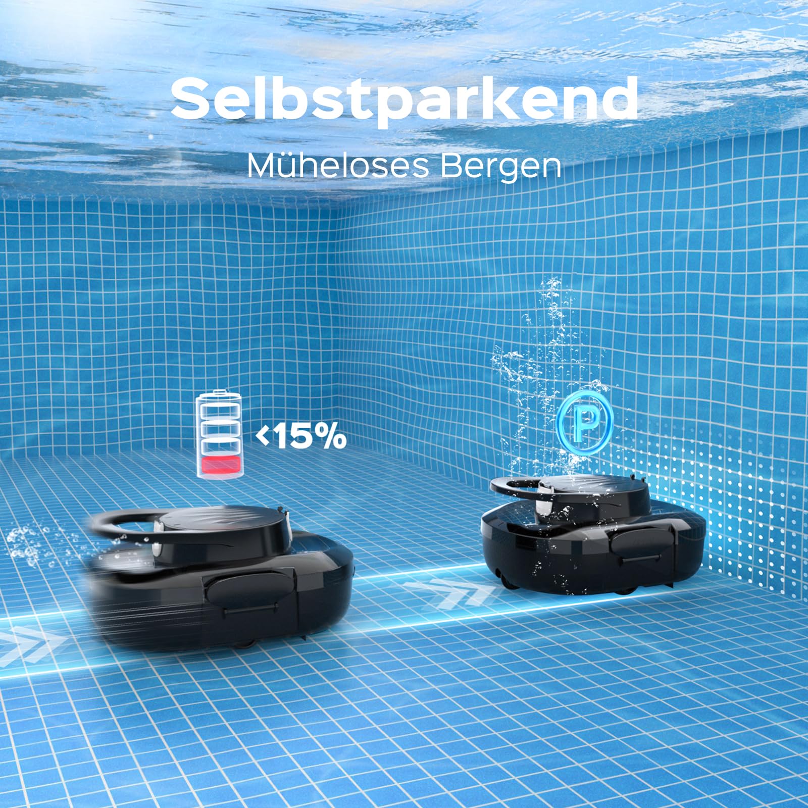 S1PRO 2026 Upgrade Poolroboter Akku, 120 Min Reinigungszeit, Leichter Poolsauger mit Dual-Antriebsmotoren, 2,5 Stunden Ladezeit, Auto Parken Poolreiniger für Flache Böden Pools bis 95 m², Schwarz Weiß