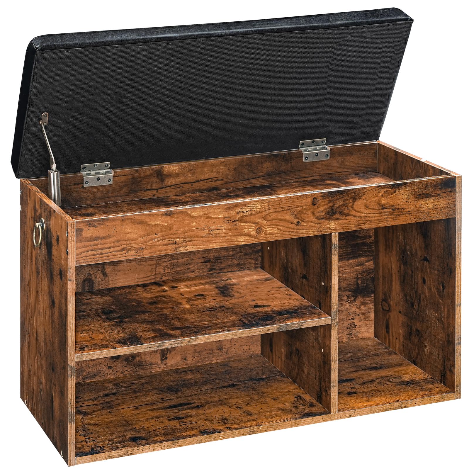 HOOBRO Retro Brown Flip-Top Padded Shoe Stool with Adjustable Shelves & Hidden Compartments