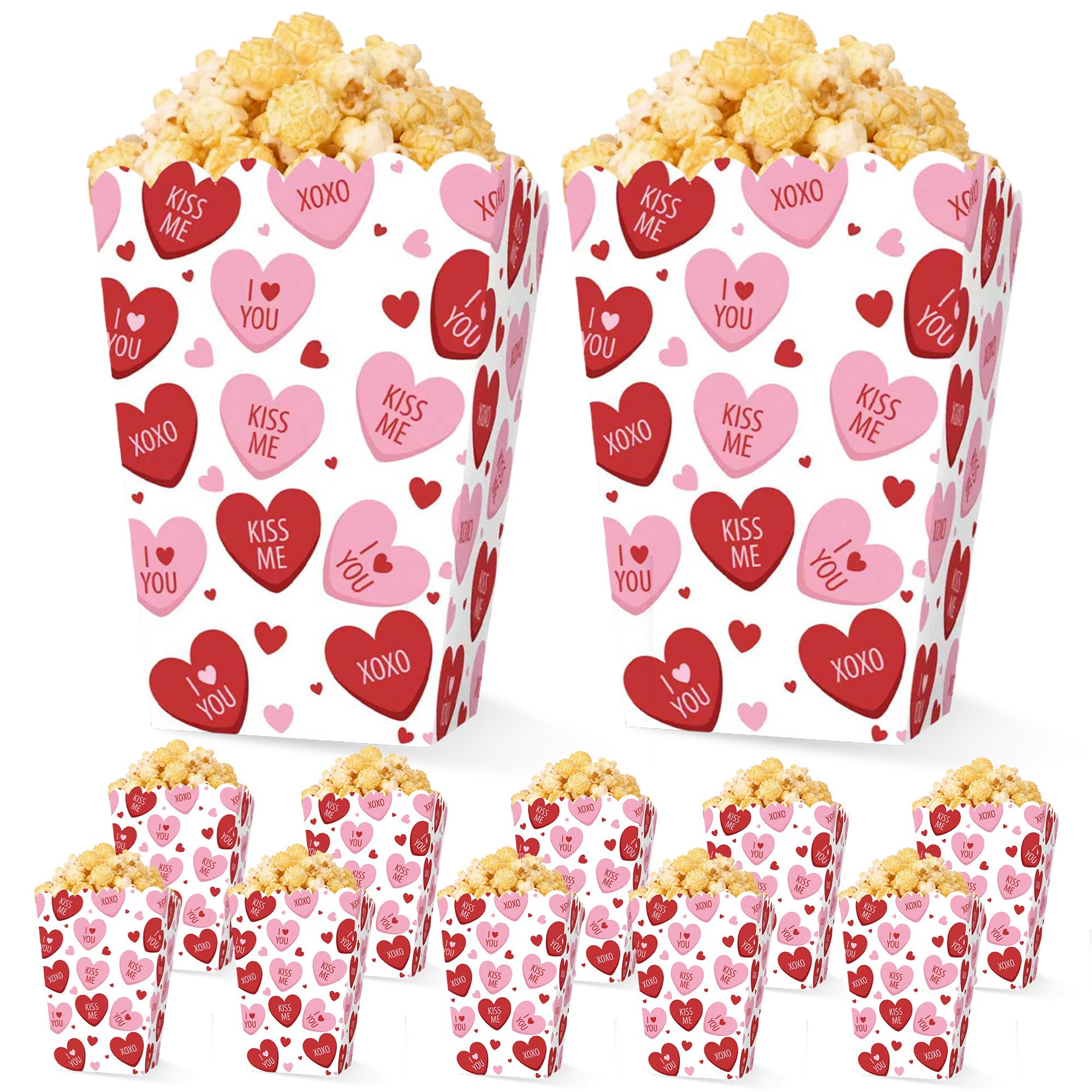 AmazingSpark 24pcs Valentine Popcorn Boxes Red Heart Treat Snack Boxes Popcorn Containers for Classroom Party Supplies Valentine Decorations