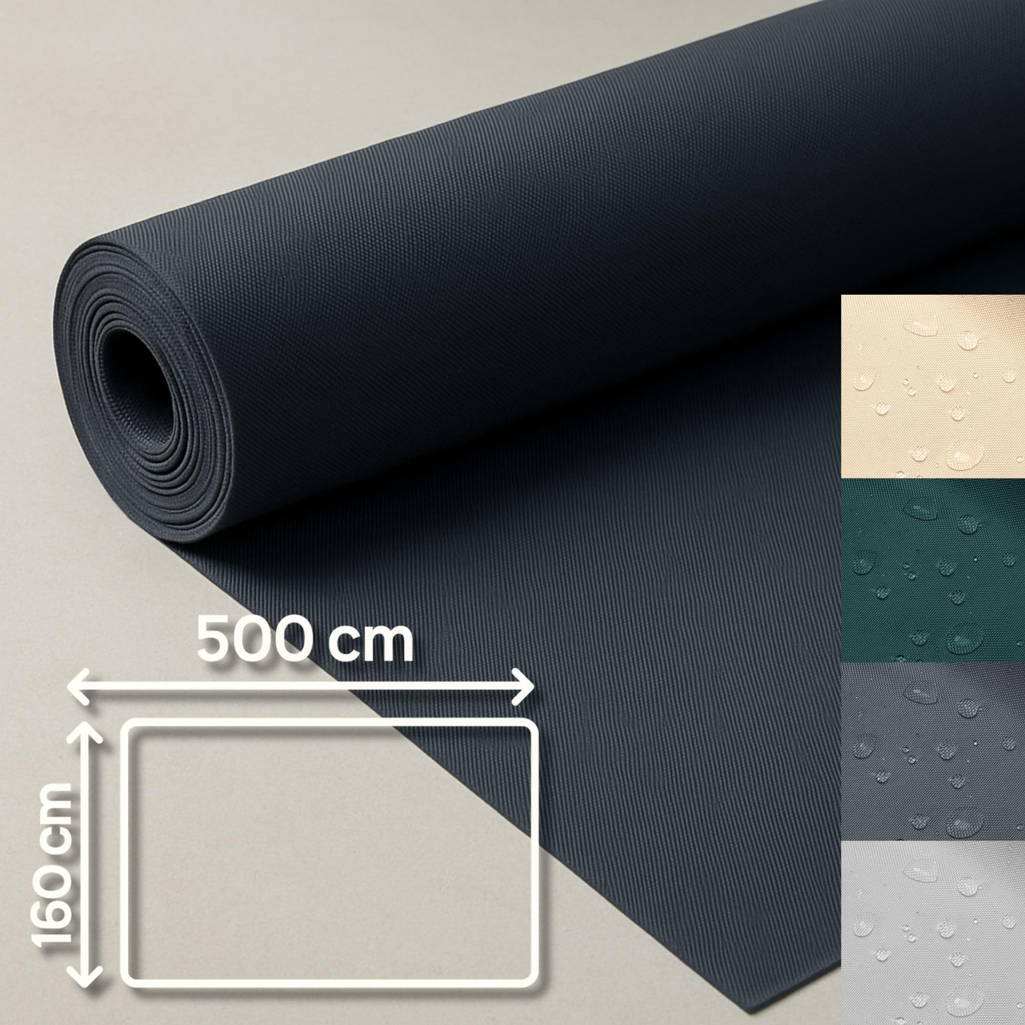 Tissu imperméable au metre 5 M x 160cm - Tissus résistant à l'eau pour extérieur idéal pour meubles coussins housses d'extérieur accessoires de jardin et projets de couture Graphite Oeko-Tex