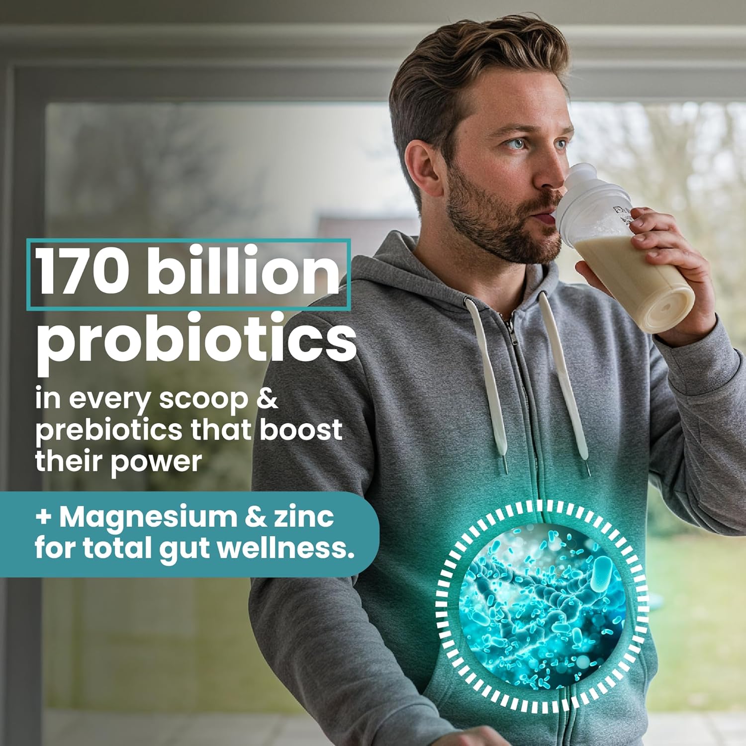 VITASEI Happy Flora Probiotic & Prebiotic Complex with Magnesium and Zinc - 170 Billion CFU for Gut Health -16 oz