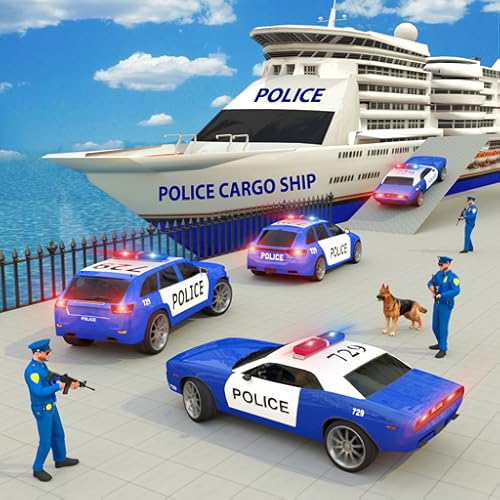 jogo de caminhão de transporte de carro de polícia de carga offroad 3D