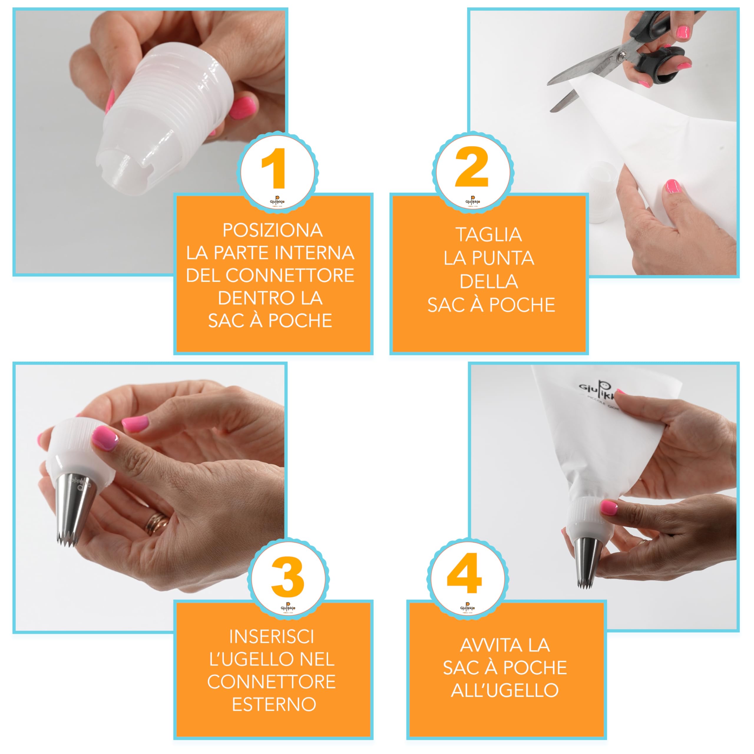 GIUPIKKIA Sac a Poche Riutilizzabile con beccucci sac a poche (4 Sac a Poche + 6 ugelli + 4 connettori)
