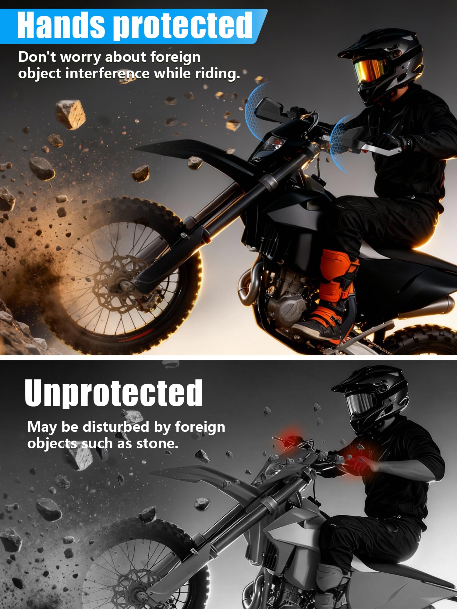 Protectores de mano para moto de suciedad – Universal para manillar de 7/8 pulgadas y 1 1/8 pulgadas – Para Dirt Bike para Motocross Enduro Supermoto (negro)