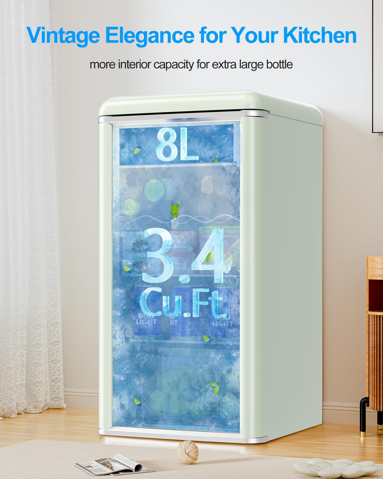 Nyzgax 3.4 Cu.Ft. Beverage Refrigerator And Cooler, 120 Can Mini Fridge With Freezer Small Drink Cooler With Glass Door For Soda Beer Or Wine For Office Or Bar With Adjustable Removable Shelving on Fridge.com - View 2