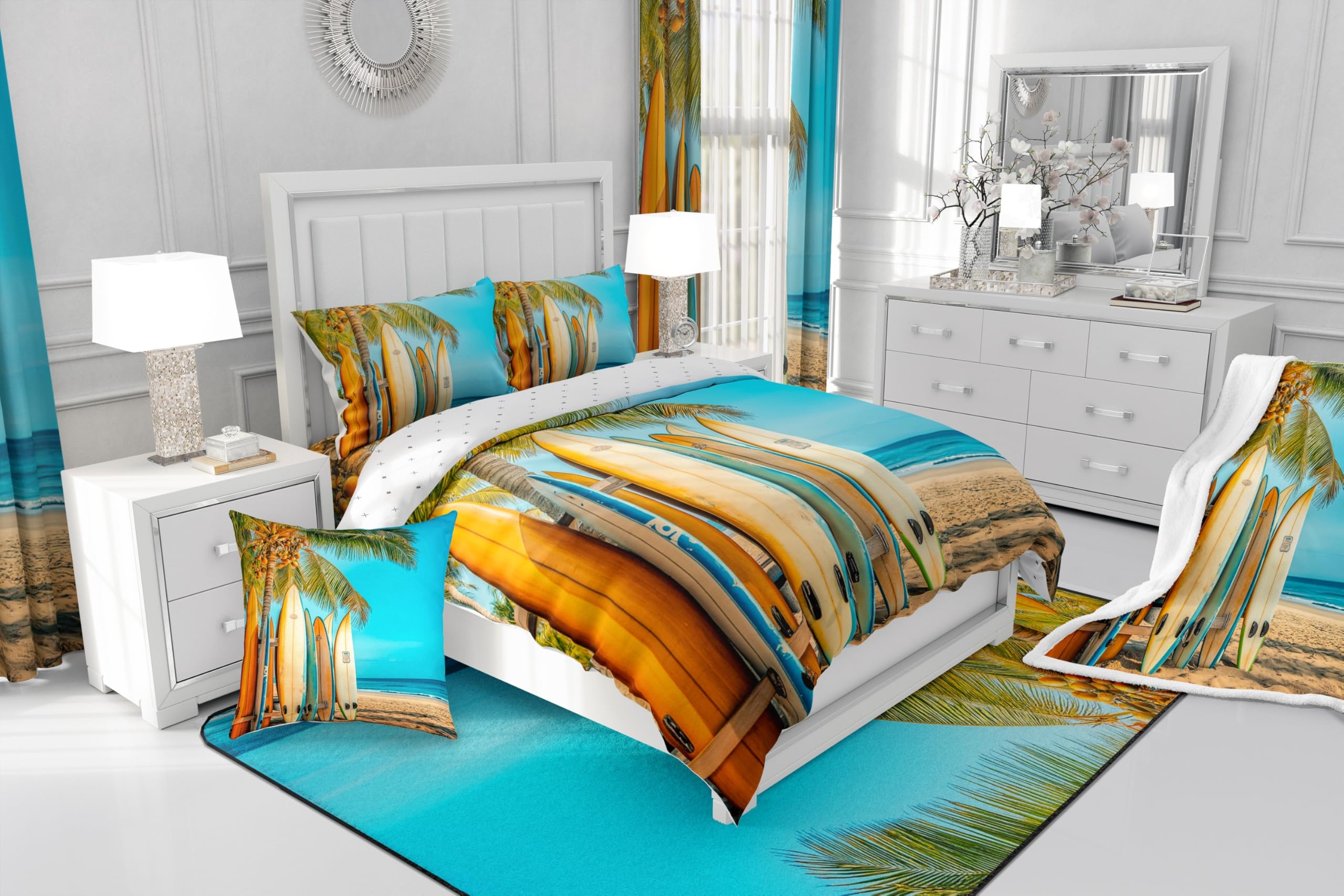 Palmbomen Dekbedovertrek Hawaiian Tropical Island Dekbedovertrek Oceaan Strand Beddengoed Set Voor Kinderen Volwassenen Zee Zonsondergang Landschap Sprei Hoes Ultra Zacht Kamer Decor Natuur