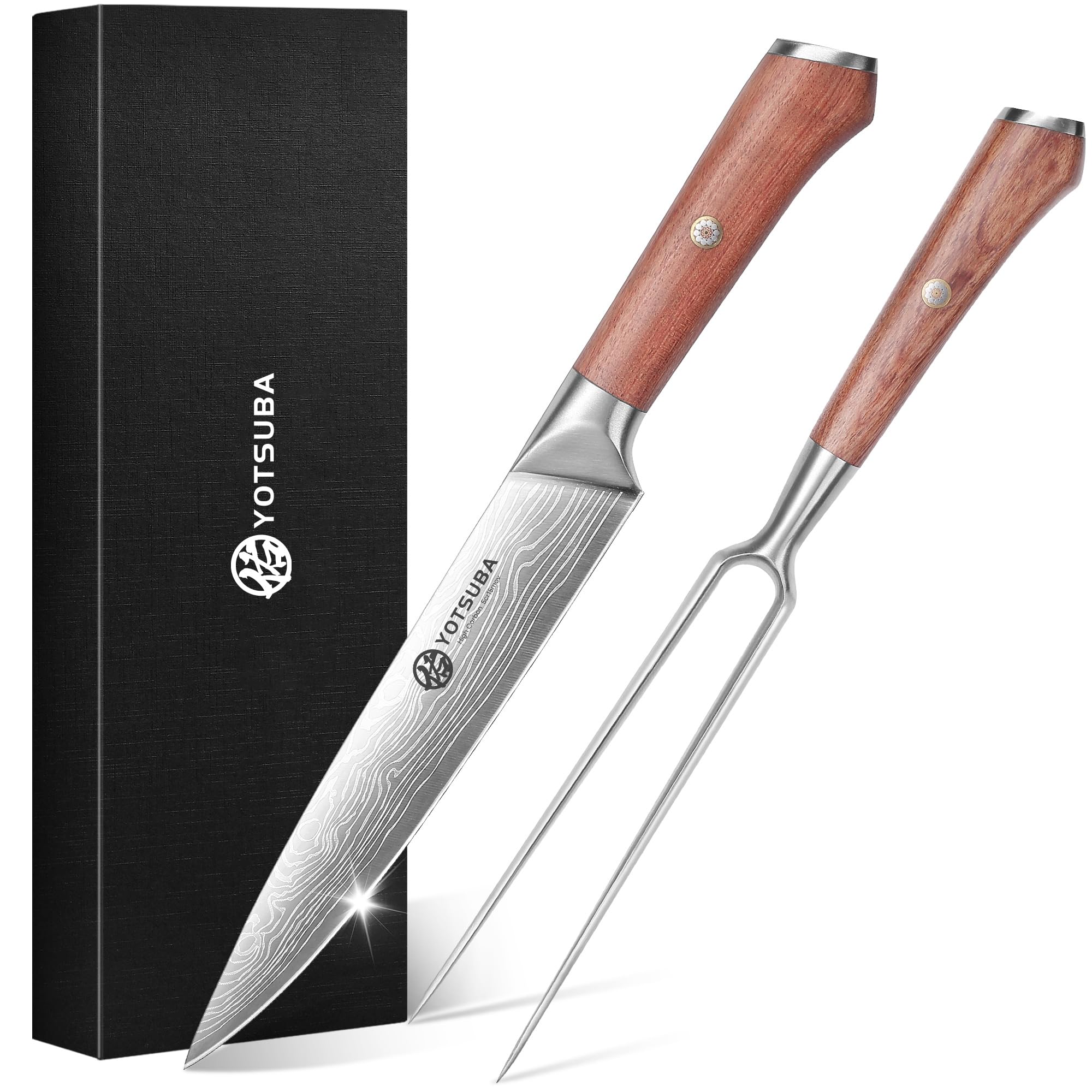 YOTSUBA Japanese Carving Knife and Fork Set with Ergonomic Rosewood Handle