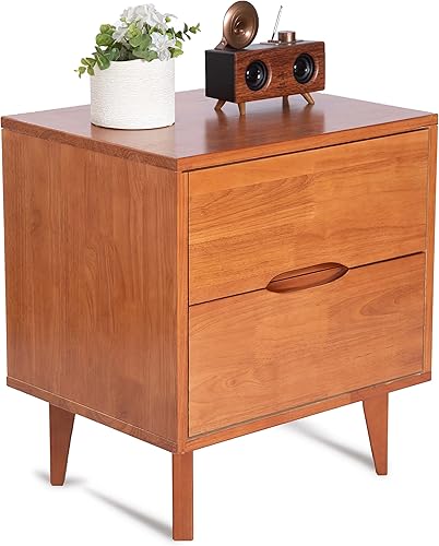 Mesitas de noche de madera con mango ranurado moderno de mediados de siglo, mesa auxiliar para dormitorio, cajón de almacenamiento y estante, mesa