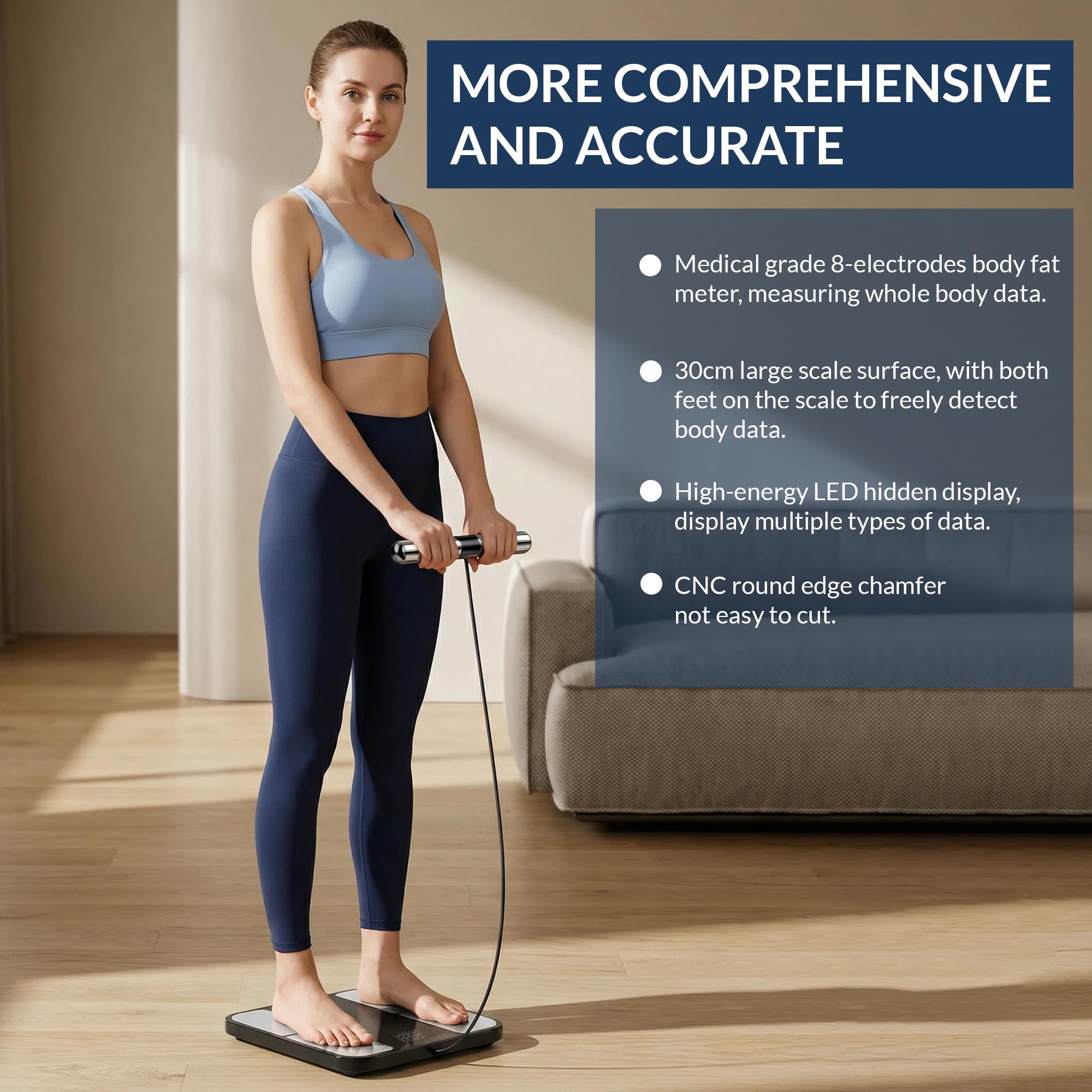 Balance intelligente pour poids corporel, 8 électrodes avec 56 indicateurs de données, application Bluetooth analyseur de composition corporelle, grand écran LED, balance précise jusqu'à 180 kg