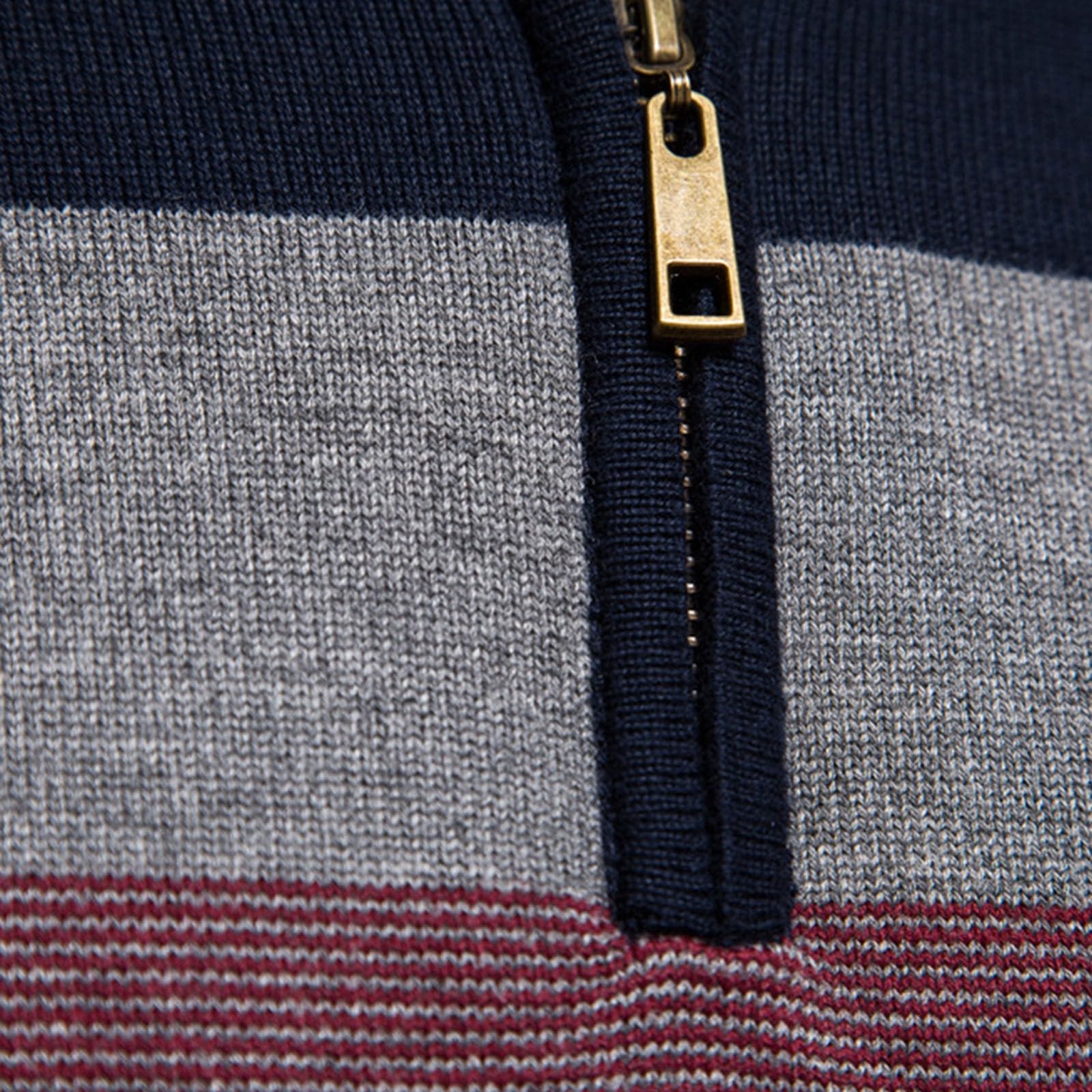 Maglione da uomo Troyer in cotone a righe grossolane con colletto alto e chiusura lampo