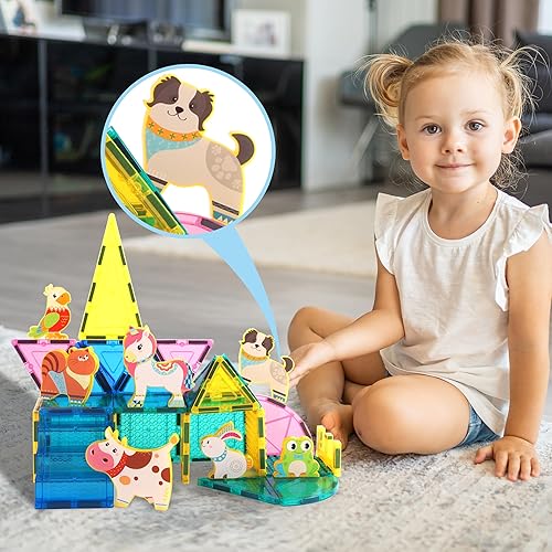 Miniatura 2 de PicassoTiles Juego de 8 piezas de azulejos magnéticos, accesorios de animales de granja compatibles con Picasso, juego de azulejos magnéticos de