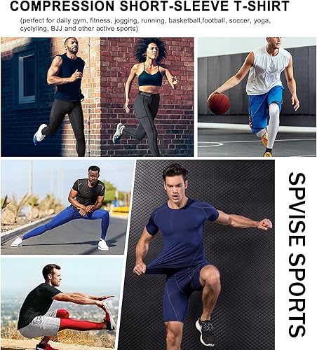 Miniatura 5 de SPVISE - Juego de 1 o 2 camisetas de compresión para hombre, de manga corta, para entrenamiento atlético, top para correr, camiseta fresca y activa