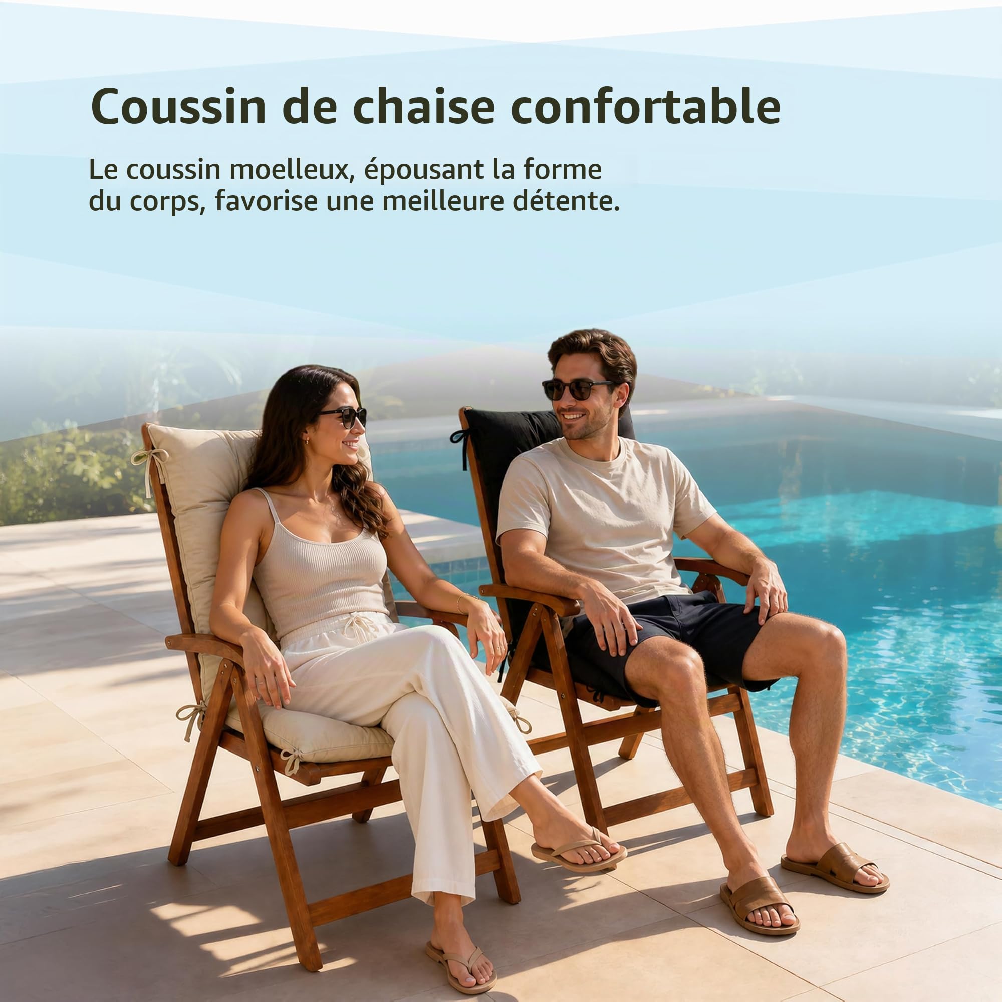 POKAR Lot de 2 Coussins Chaise Jardin Dossier Haut 120x50x10 cm | Matelassé Imperméable | Coussins Fauteuil Exterieur | Matelas de Siège Jardin | Rembourrage Épais | Oeko-Tex | Made in EU | Gris