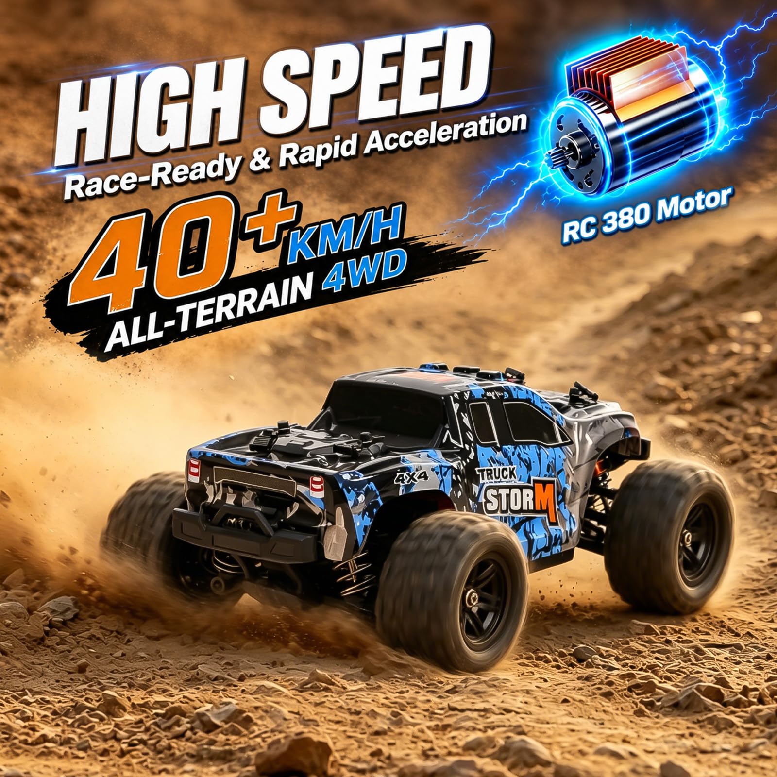 BAZADER Coche Teledirigido Adulto - 1:18 4WD Coche Radiocontrol 40km/H 2.4Ghz con 2 Batería 1200mAh Sistema de Transmisión Metálico Off-Road Truck- Remote Control Car con Baterías Recargables