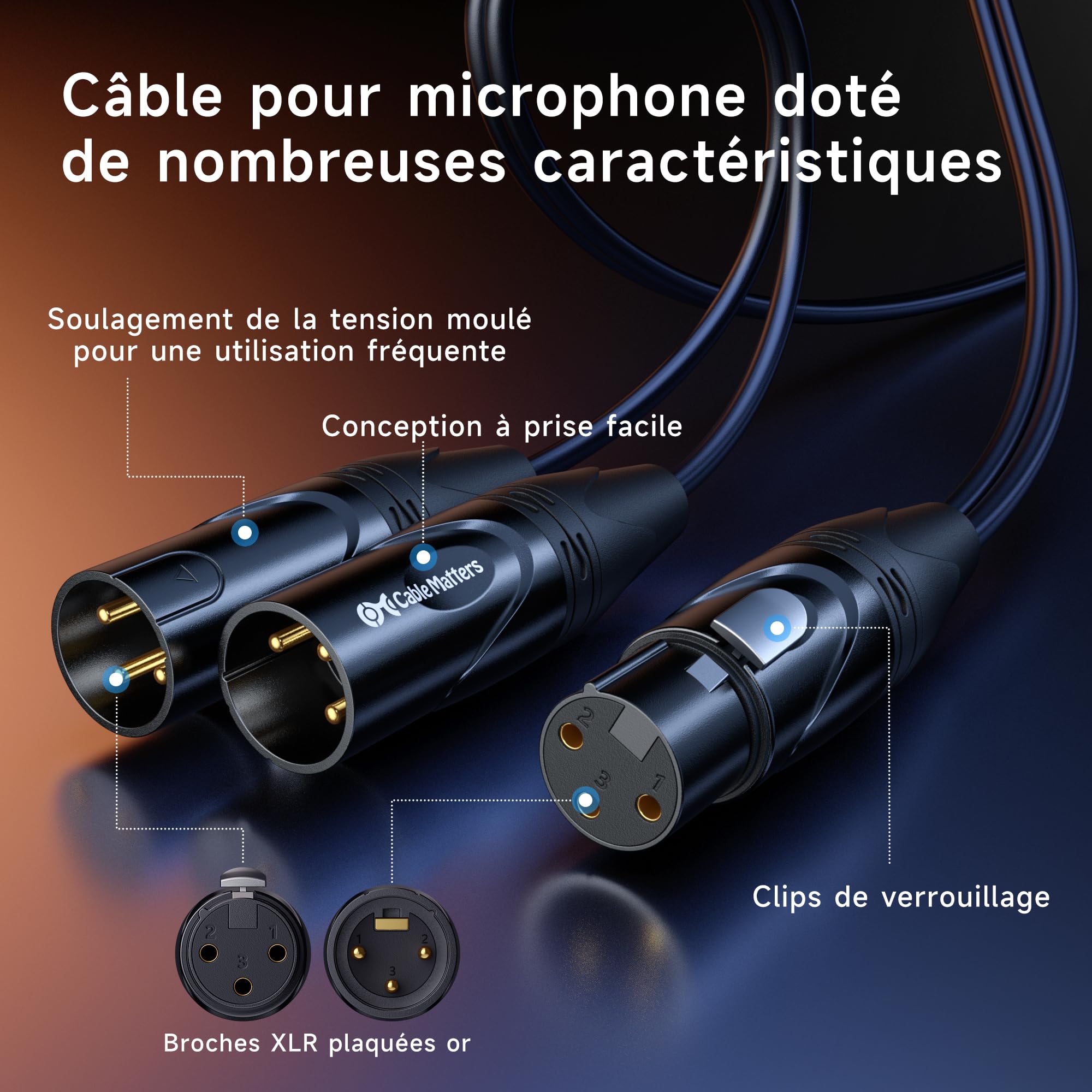 Cable Matters Câble séparateur XLR, câble en Y femelle vers 2 mâles XLR - 0,5m