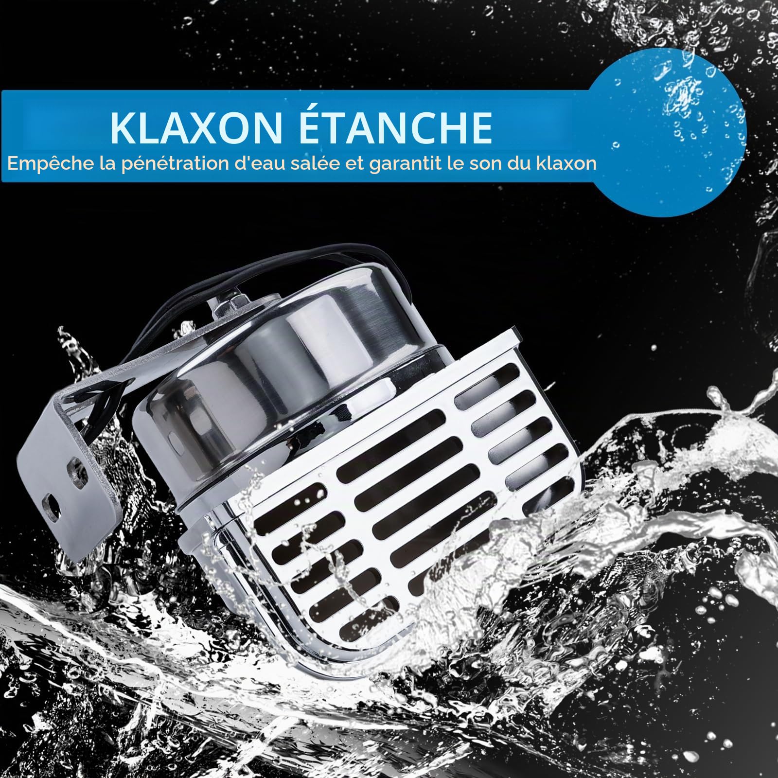 FARBIN Klaxon marin pour bateaux, 12 V, étanche, 510 Hz, en acier inoxydable, pour bateaux, voiliers, yachts, camions, SUV, RV, tourisme, voiture, etc.