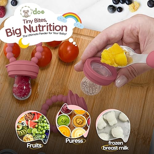 Miniatura 3 de O'doe Comedero de frutas  Chupete de frutas para bebés con 1 comedero y 3 pezones  Sin BPA, alimentador de alimentos para bebés y mordedor de frutas