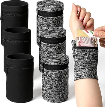 6 PCS Wrist Wallet, Wrist Wallet for Men Wearable Elastic Wristband with Zippered Pocket Light Running Wristbands for Storing Items During Sports, Travel and Outdoor Activities-2 Styles