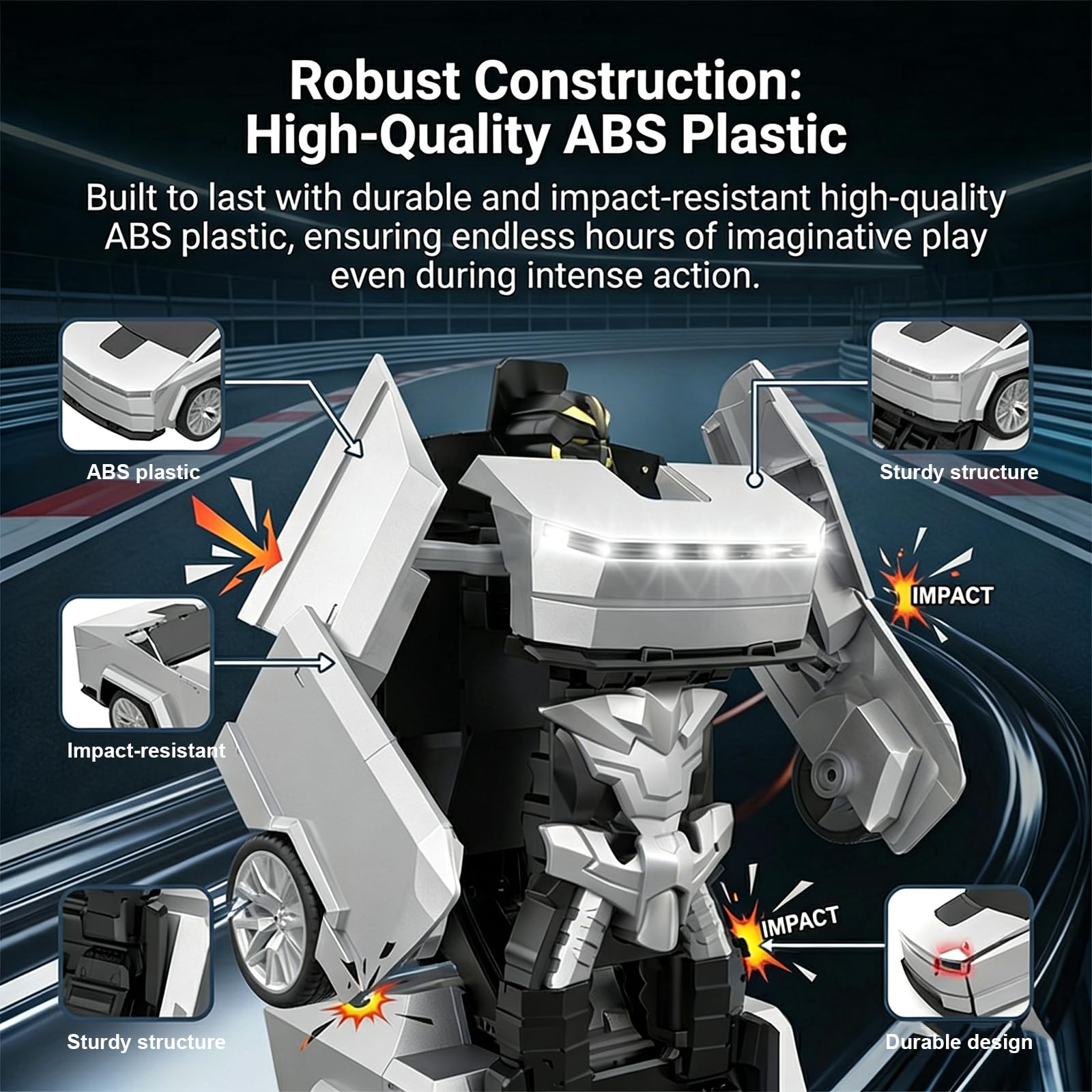 Coche Teledirigido 2-en-1 Transformable Robot – Deformación Automática, Rotación 360° Deriva, Tecnología 2.4G Hz Multijugador, Efectos Luminosos, Recargable
