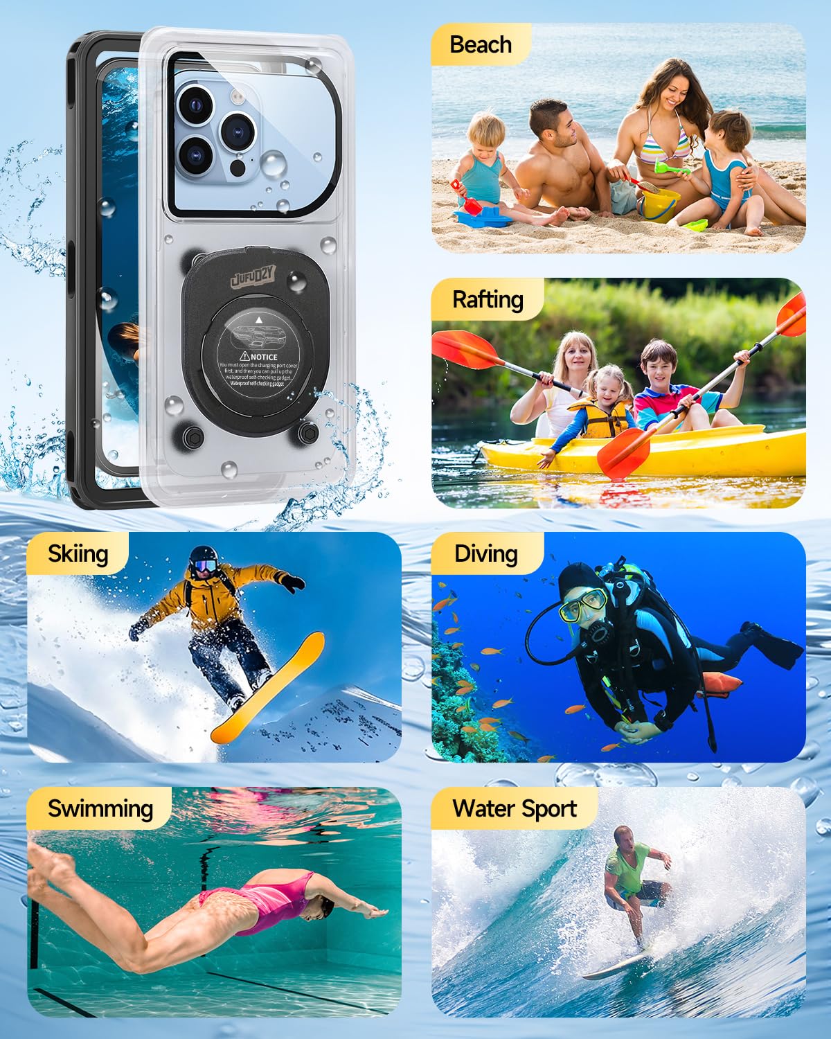 Funda impermeable para teléfono, IPX8 impermeable para artículos esenciales de playa y esnórquel, funda impermeable para teléfono con cordón, funda universal de hasta 6.9 pulgadas para iPhone