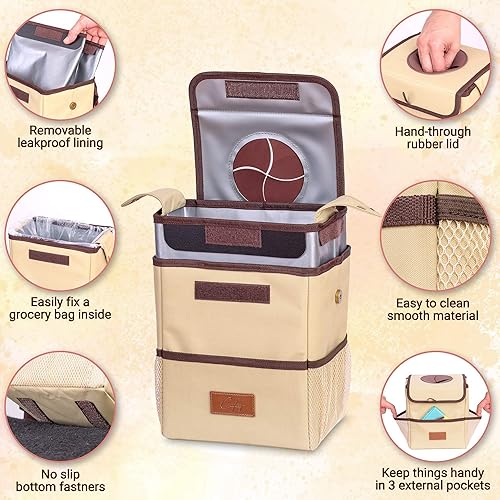 Miniatura 3 de Creathing - Bote de basura para coche, impermeable, con tapa, consola o asiento