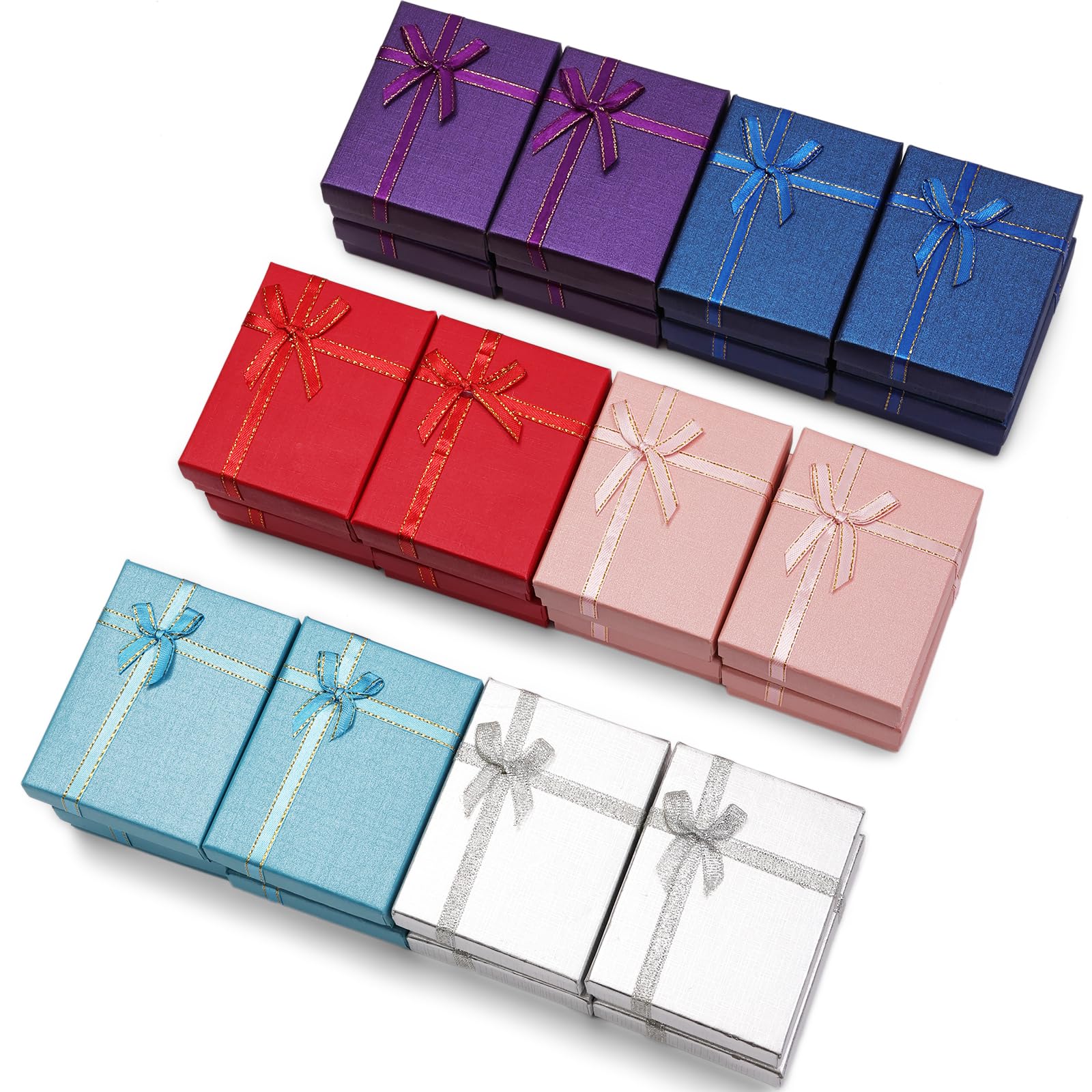 Schmuck-Geschenkbox-Set aus Karton, leere Geschenkboxen mit Deckel und Schleifen, für Ohrringe, Halsketten, Ringe, Armbänder, 24 Stück