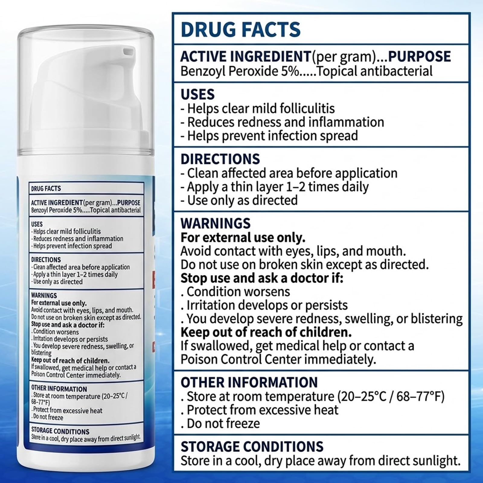 5% Benzoyl Peroxide Folliculitis Cream with Tea Tree Oil, 100g