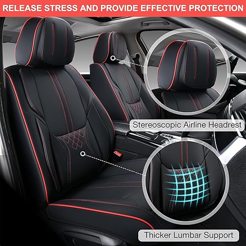 Miniatura 2 de Juego completo de fundas de asiento de automóvil, 5 piezas, fundas de cojín de cuero sintético para autos, SUV, camionetas, accesorios universales