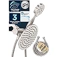 Solid Metal 3-Spray Dual Shower Head Combo with 12 Inch Adjustable Arm Extension, Brushed Nickel | Hand Held Shower Head with Hose, 8 Inch Rainfall, 3-Way Diverter and Shower Arm Extension