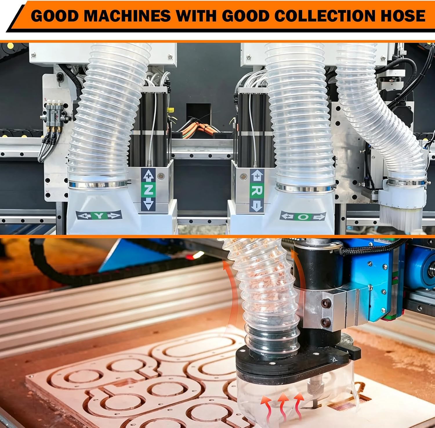 8 in Dust Collection Hose | 10ft Heavy Duty Flexible PVC Dust Collector Hose w/Clamps (PVC, 8"-10')