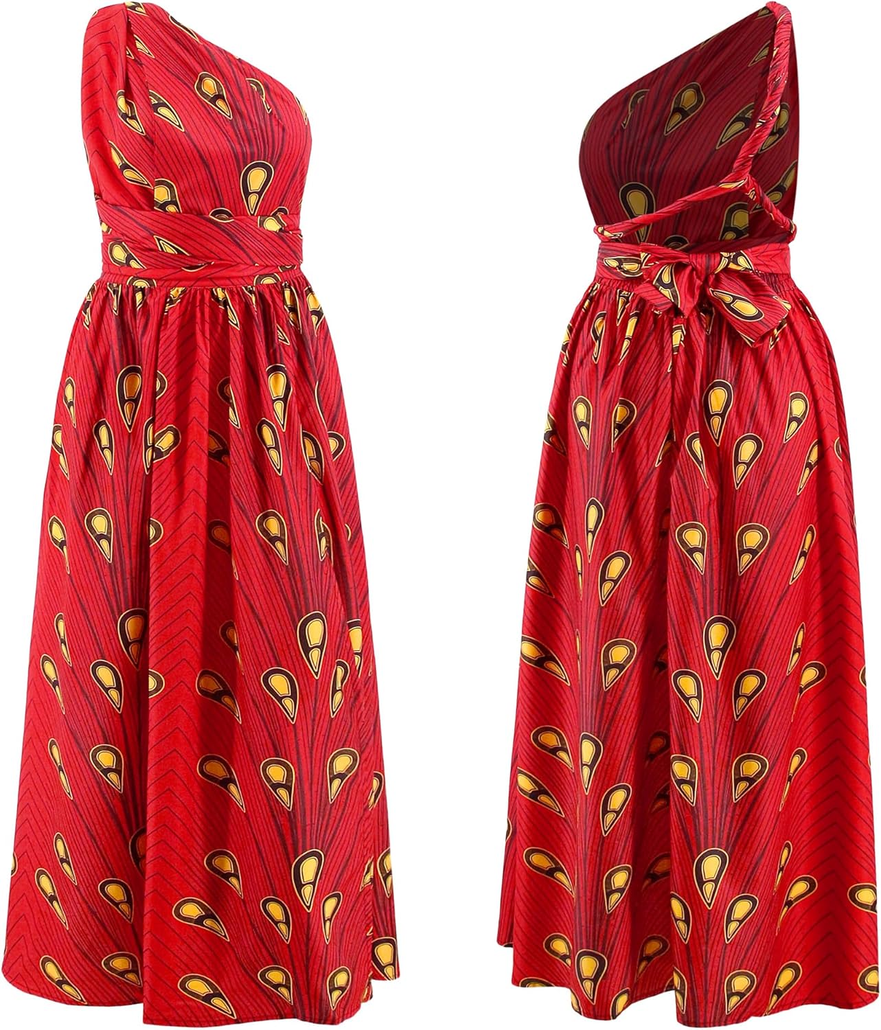 Vimoisa Women Sexy Boho African Long Maxi Dress V-Neck Multi-Way Pleated Floral Print Dresses - Image 7