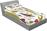 Vista 411 de Lunarable Grey Fitted Sheet & Pillow Sham Set, Pattern with Random Footprints Paw Traces Pet Legs Friendly Cats and Dogs, Decorative Printed 3 Piece