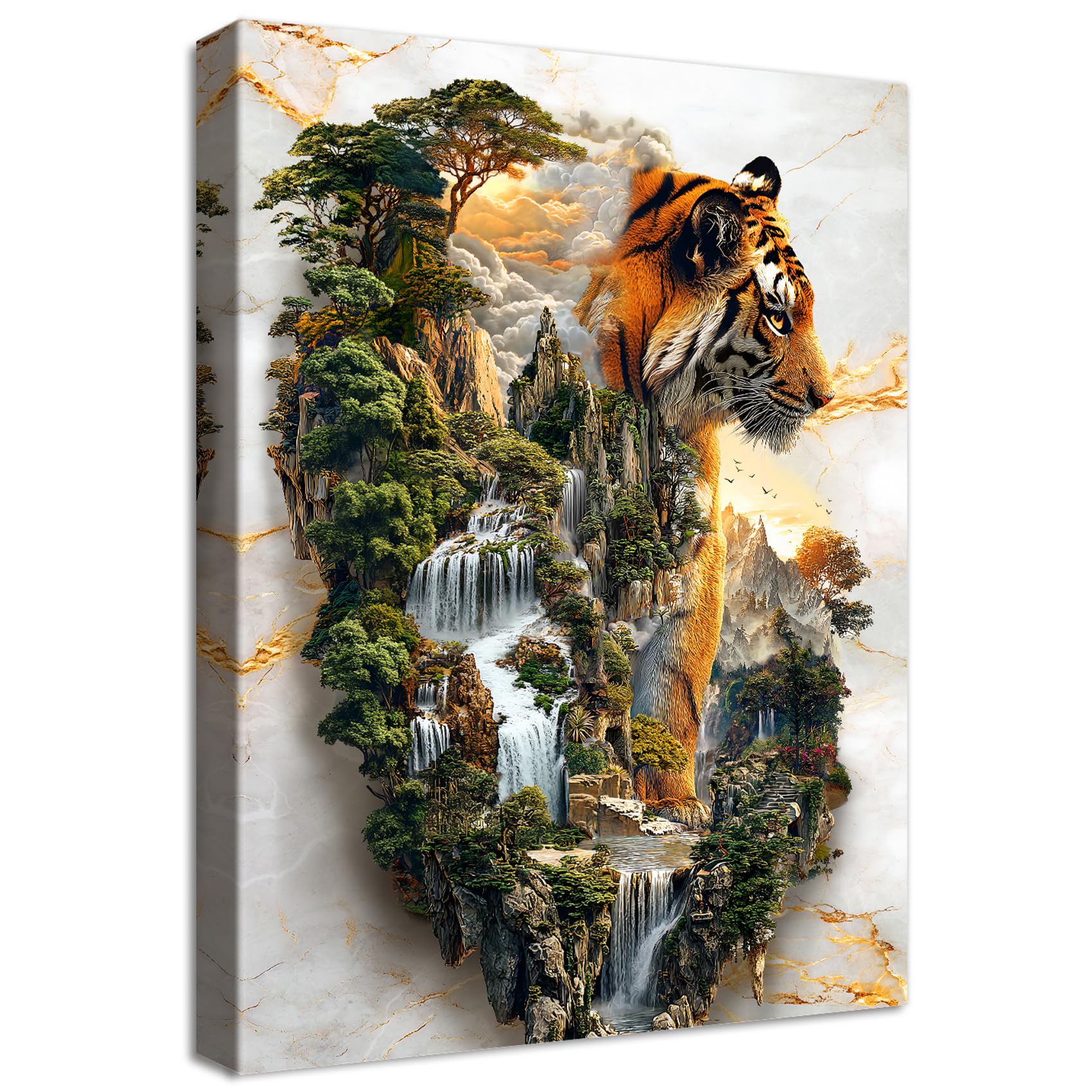König des Waldes Tiger Leinwand Bilder Mit Rahmen Tiger Berge Wälder Bild Wandbilder Wandkunst Kunstdruck auf Leinwand Malerei Wohnzimmer Schlafzimmer Esszimmer Arbeitszimmer Wanddekor 40x60cm