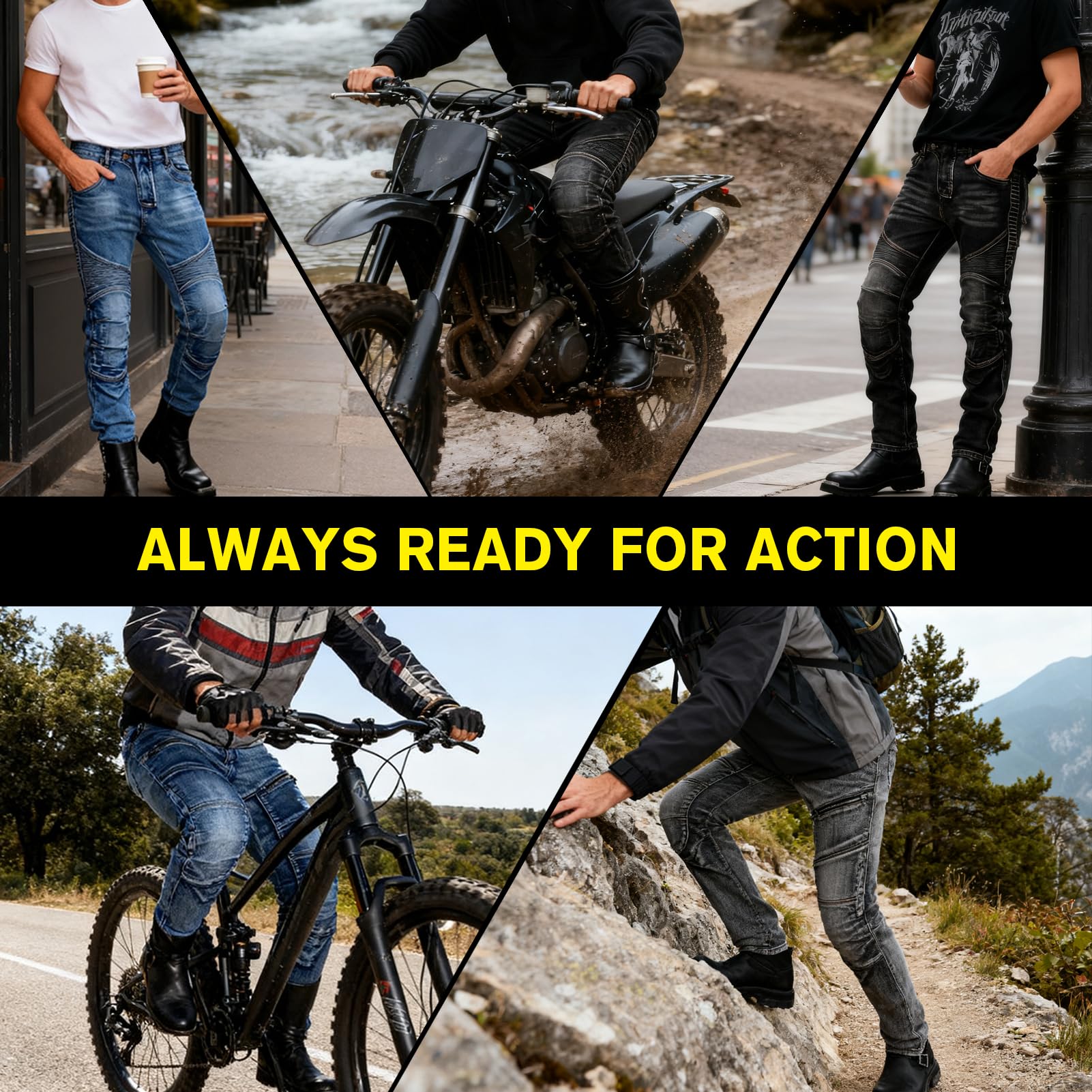 Pantaloni protettivi da Moto, Pantaloni Moto Uomo con Protezioni, Jeans da Moto da Uomo Realizzati in aramide Resistente all'Usura con 2 Paia di Protezioni Rimovibili