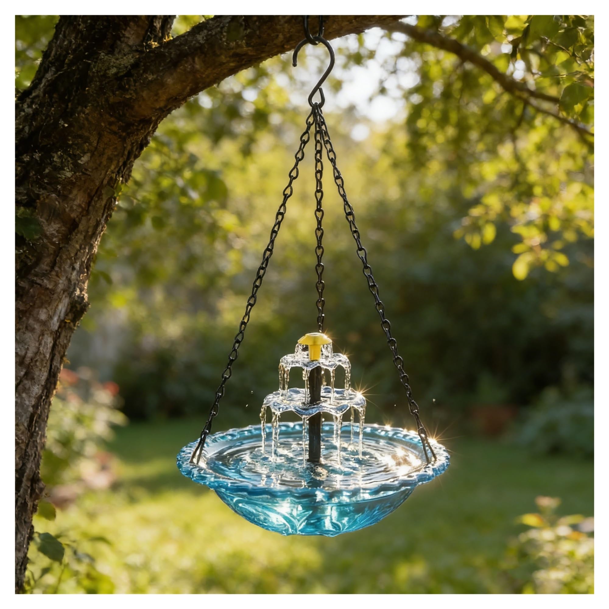 Fontaine de bain d'oiseaux suspendue solaire cascade extérieure avec pompe métal bleu