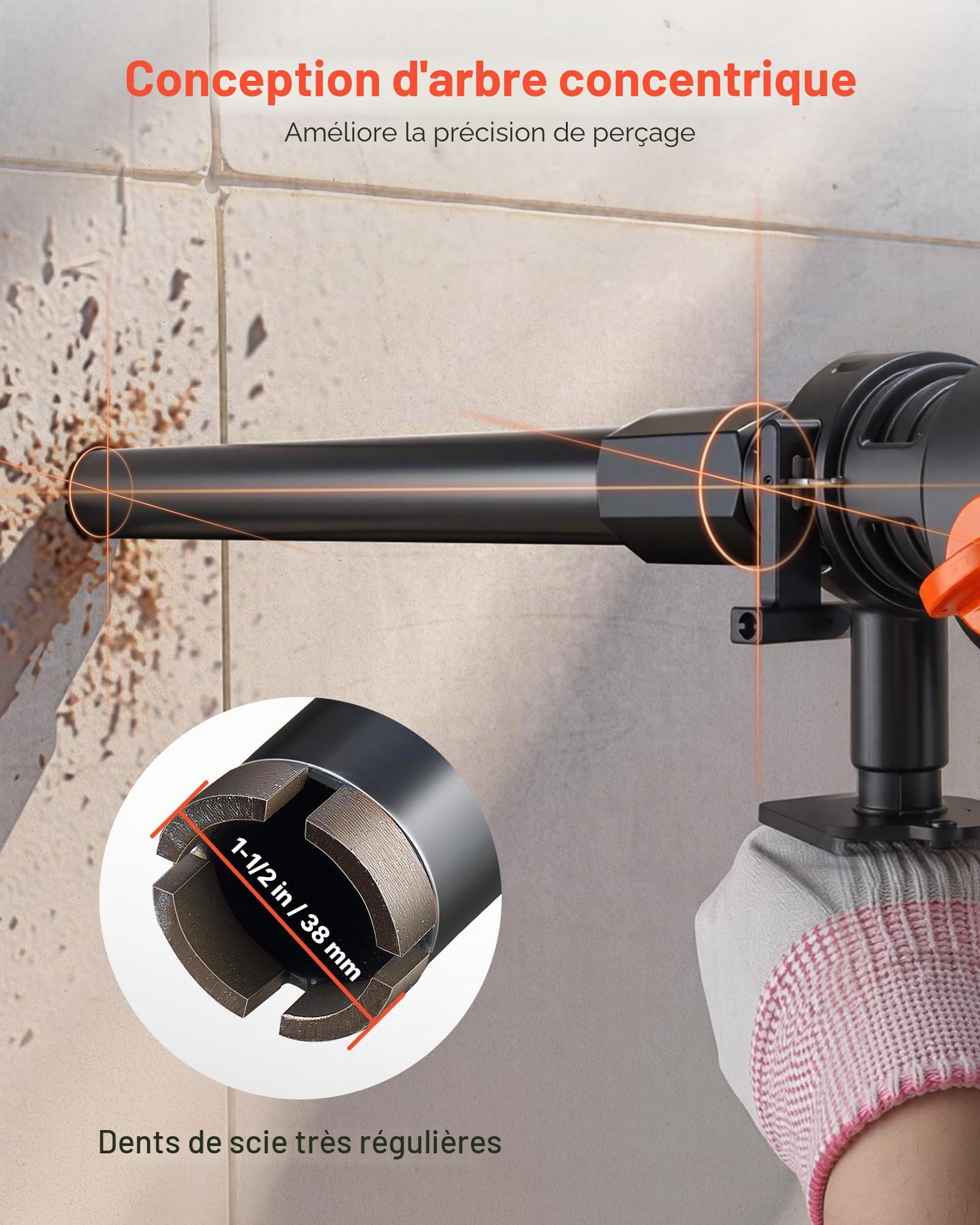 VEVOR Foret Diamant pour Carotteuse, Couronne de Carottage Humide Diamètre 38 mm et Profondeur de Perçage 356 mm, Trépan avec Filetage Intérieur 1-1/4 po-7 32 mm-7, pour Béton Armé Maçonnerie