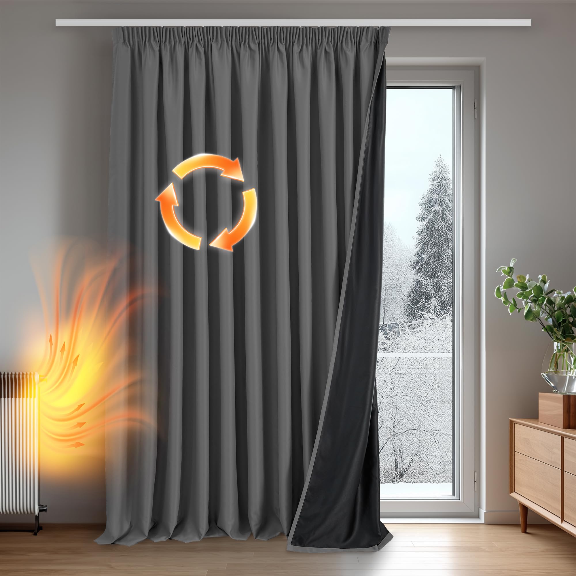 Deconovo Rideau 100% occultant， Opaques à œillets, Rideaux isolants Thermiques pour Salon, Design Moderne Galon Fronceur, 300x245 CM（Largeur x Hauteur, Gris Clair, Lot de 1